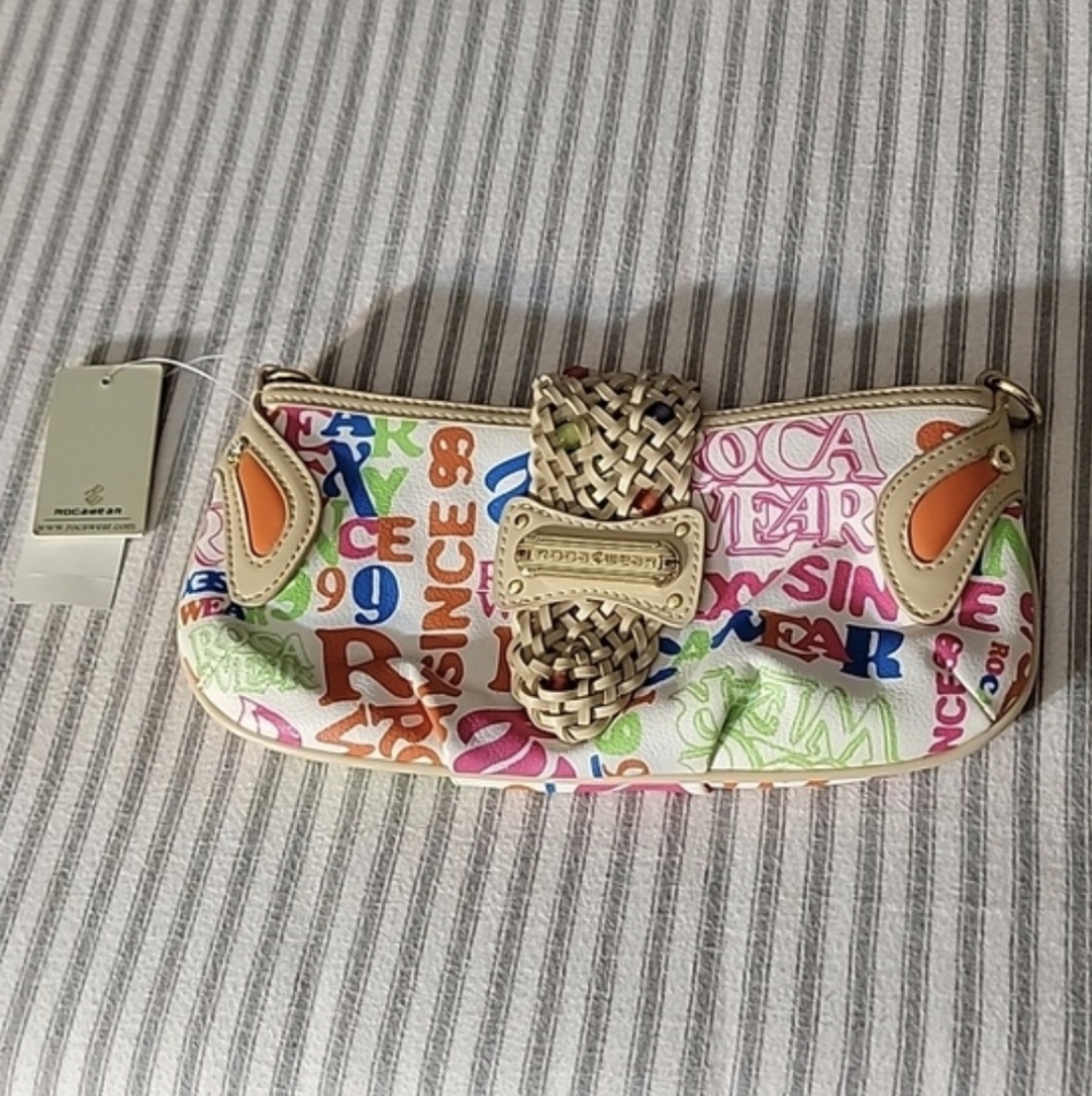 Rocawear White Multicolor Graffiti Wristlet with Woven Buckle- 90's Fashion!